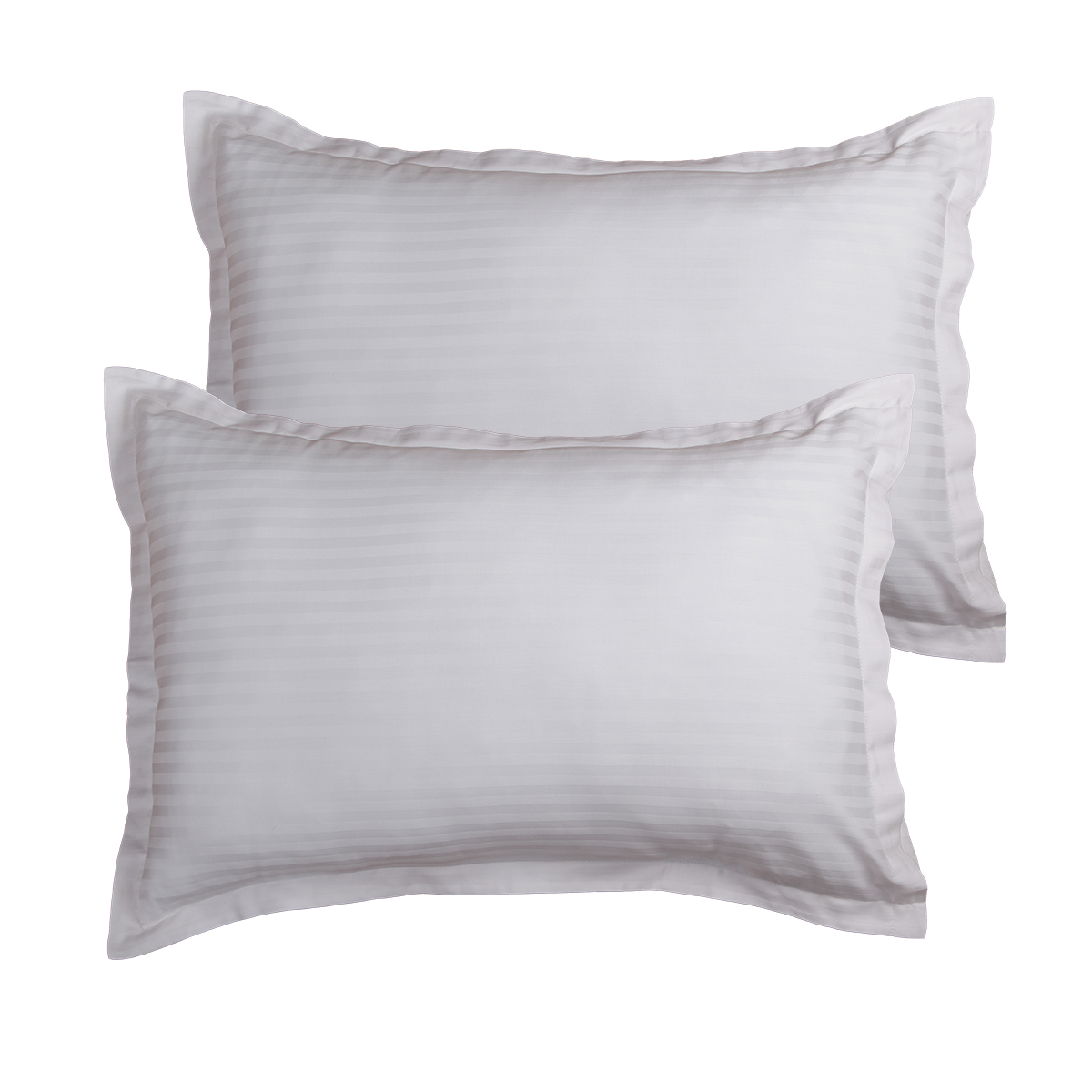 Lot de 2 Taies d'oreiller 50x70 cm satin de coton RAYURES BLANC